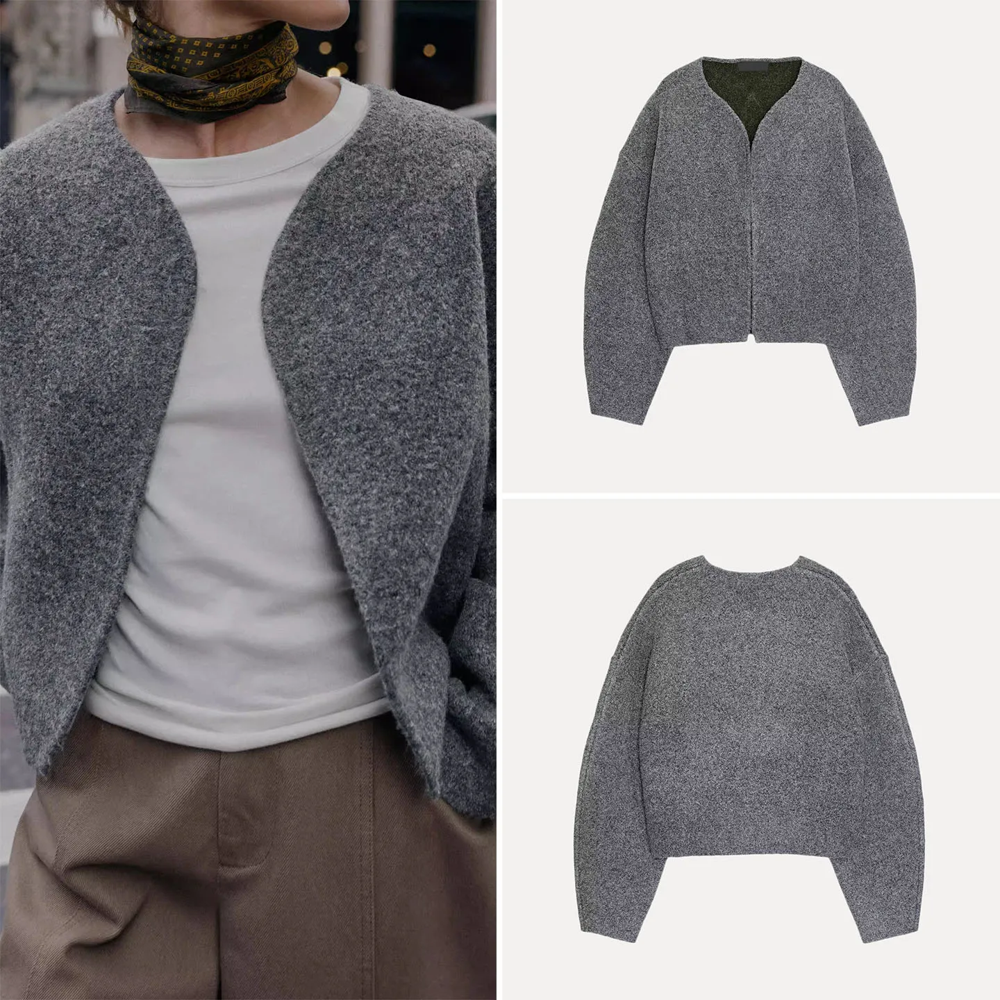 2025 Winter New Women's Faionable Casual Long Sve Double-Sided Knitted Jaet Loose Fit Open Cardigan Sle Daily Wear