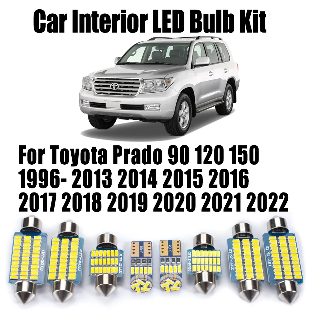 Canbus LED Interior Map Dome Light Reading Bulbs Kit For Toyota Prado 90 120 150 1996- 2018 2019 2020 2021 2022 Car Accessories