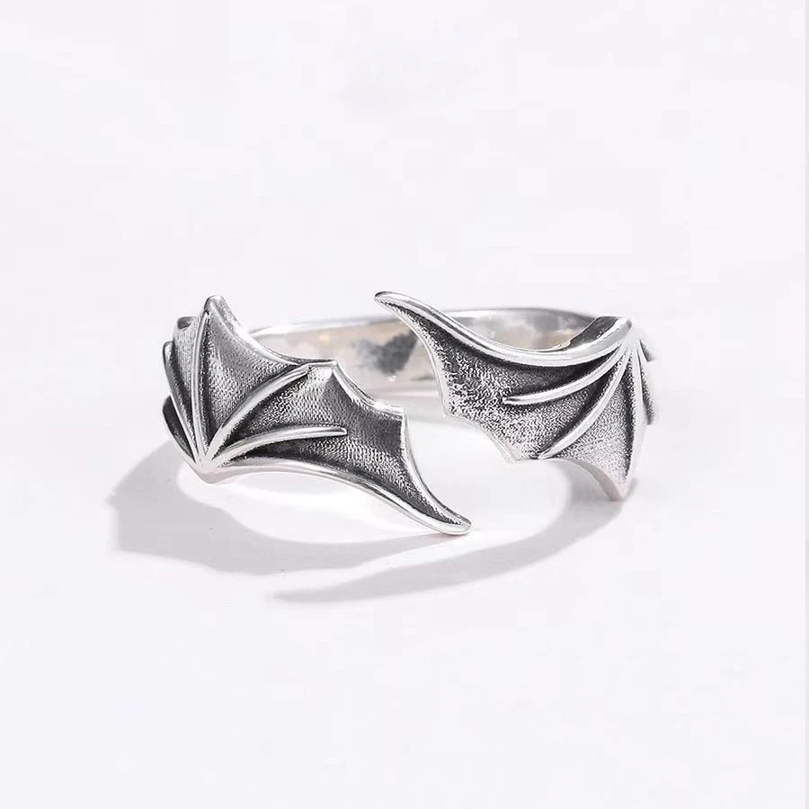 2 Pcs/set Punk Angel Demon Wing Couples Rings for Women Retro Silver Color Feather Open Ring Wedding Jewelry Valentine\'s Gift