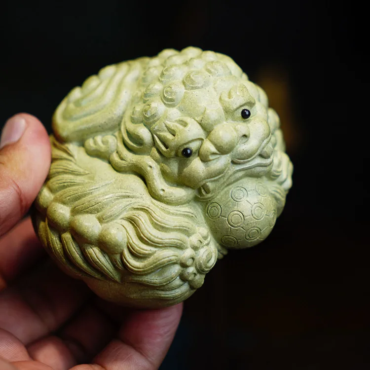 Lion Hydrangea Pet Sculpture Ornament Yixing Purple Clay Original Mineral Benshan Green Clay Creative Artistic Accessory Pott