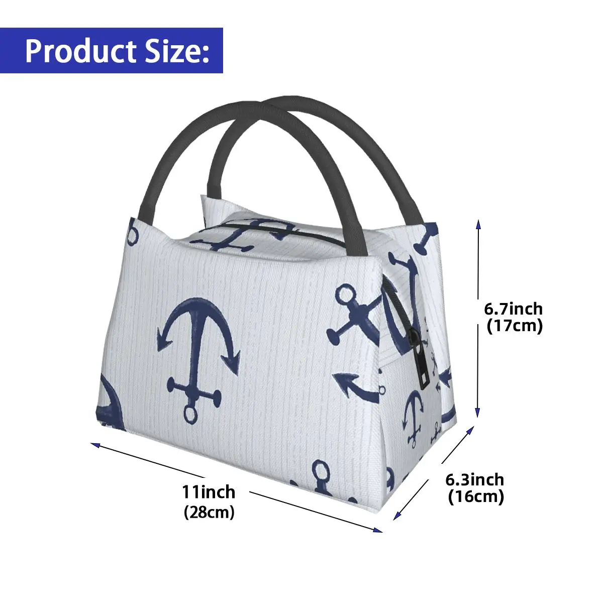 Maritime Pattern Of Blue Anchors On Light Gray Insulated Lunch Bag for Women Children Leakproof Food Boxes Thermal Lunch Tote