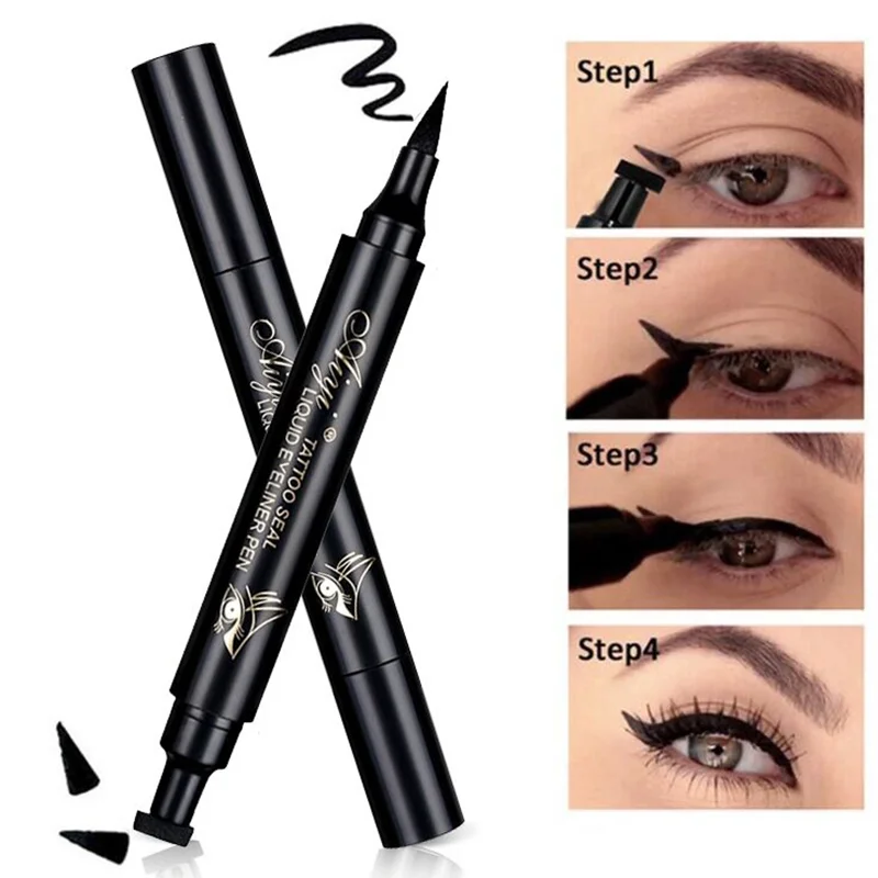 Doppelseitiger wasserfester Eyeliner-Stempelstift - Schnell trocknender, wischfester, langanhaltender schwarzer Flüssig-Eyeliner