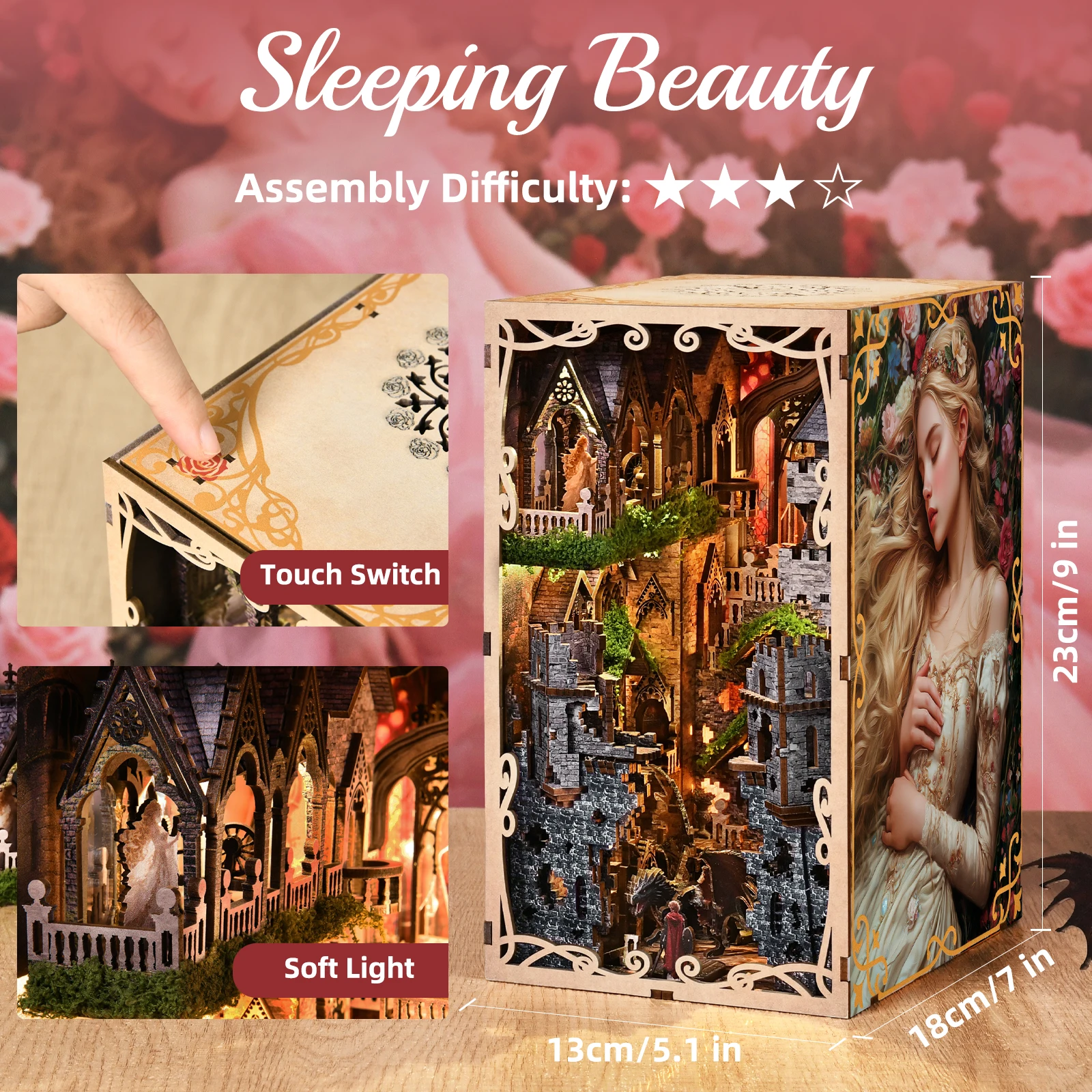 OEM DIY 3D Wooden Book Nook Puzzle Kit LED Lights Custom Wholesale Factory Dust Cover Bookshelf Battery