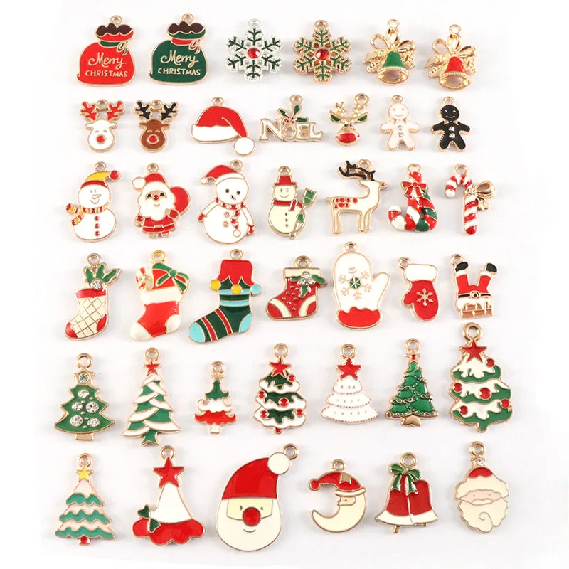 15 X Enamel Alloy Drop Oil Christmas Charms Xmas Tree Santa Snow Deer  Diy Accessories  Decoration