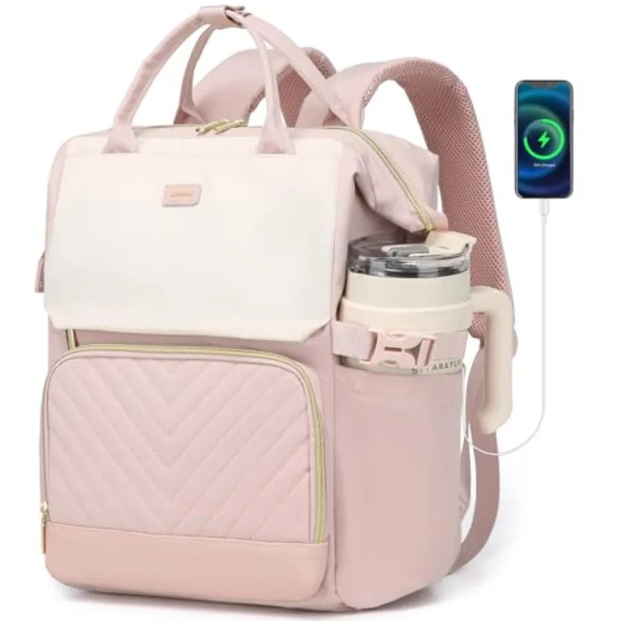 

Computer Backpack for Women Work Bag Laptop Bookbag with Cup Holder and USB Charger for Teacher Nurse College Travel Back Pack
