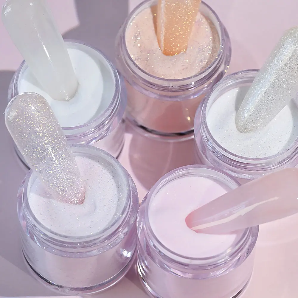 Poudre acrylique pour ongles, 5 pots, brillant, nu, blanc/rose, avec ensemble de paillettes, Flash naturel, rose, français, Extension d'ongles, Carvin