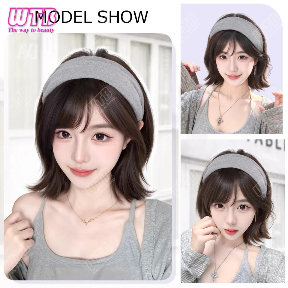 باروكات شعر صناعية، باروكات نصف أغطية الرأس، شعر نسائي قصير، باروكات مقلوبة، باروكات محاكاة طبيعية قابلة للفصل #6