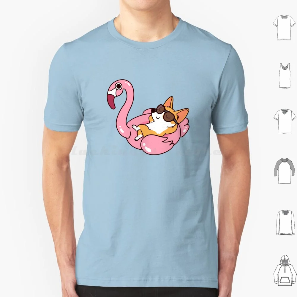 Corgi And Flamingo Pool Float Summer T Shirt 6xl Cotton Cool Tee Dog Puppy Corgi Corgis Corgi Mom Corgi Dad Corgi Lover Animal