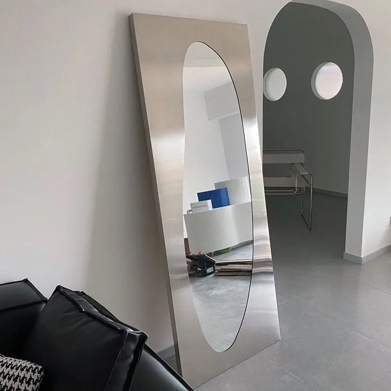 INS Stainless Steel Tube Mirror, Minimalist Wall Mounted Full Length Mirror, Light Luxury Hanging Mirror for Home