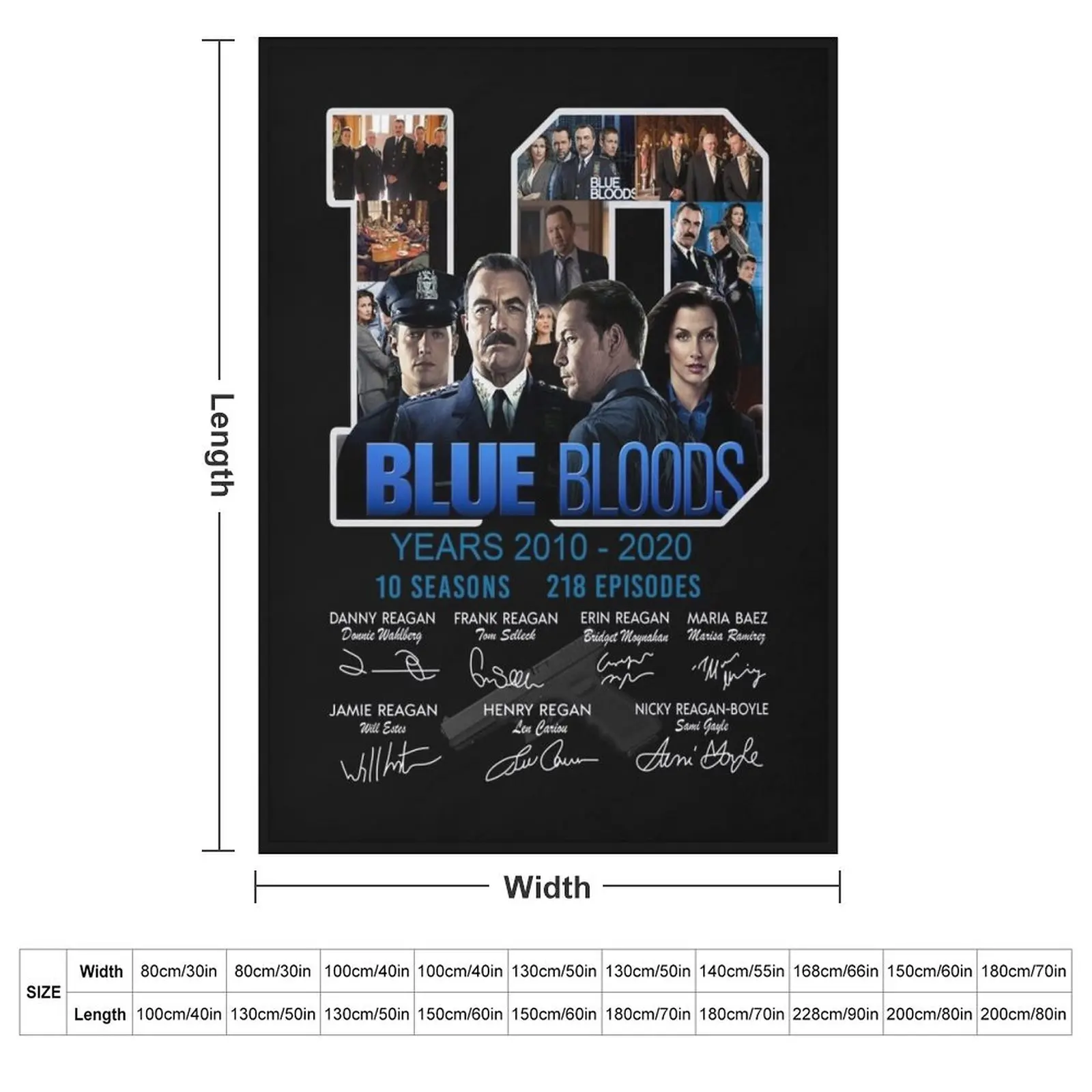 Blue Bloods year 2010 a?? 2020 10 seasons 218 episodes signatures shirt Throw Blanket Stuffeds Plush Loose Blankets