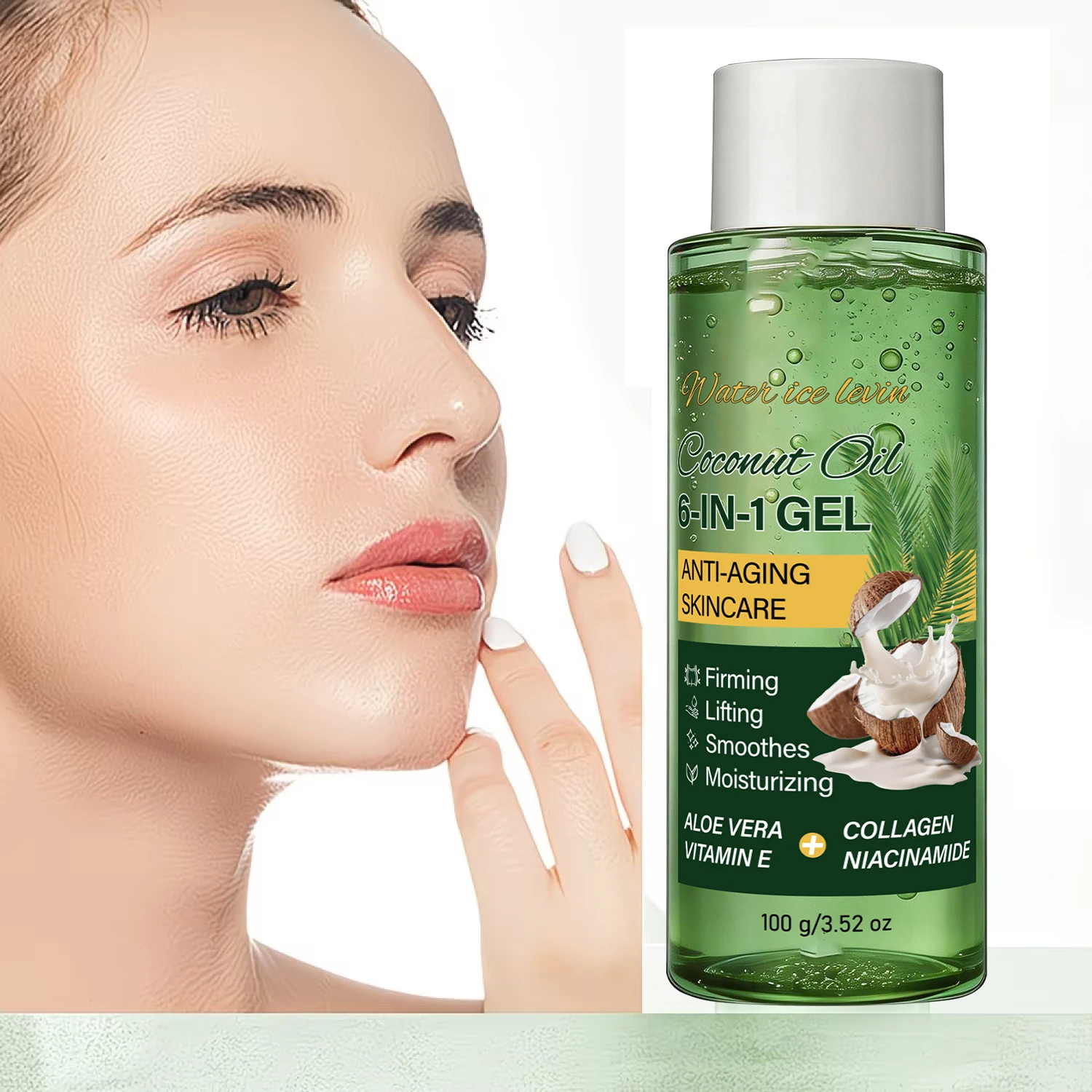 Kokosöl 6-in-1 Gel mit Kollagen & Aloe Vera, Anti-Aging Feuchtigkeitsspendend & Straffend