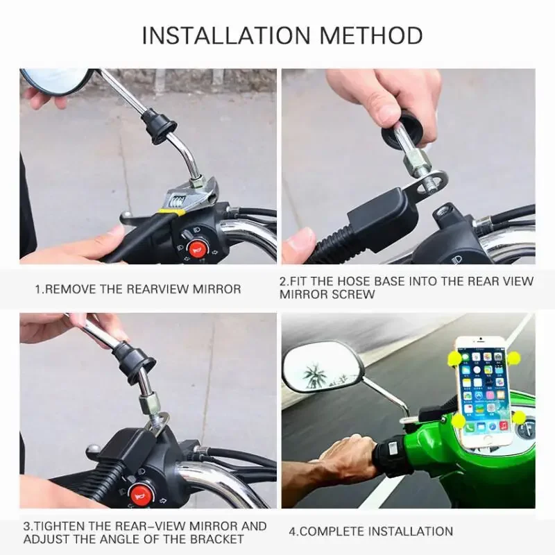 Universal Motorcycle Mount Bicycle Phone Holder 360 Rotatable Adjustable Rear View Mirror Mount for iPhone Samsung Xiaomi Huawei