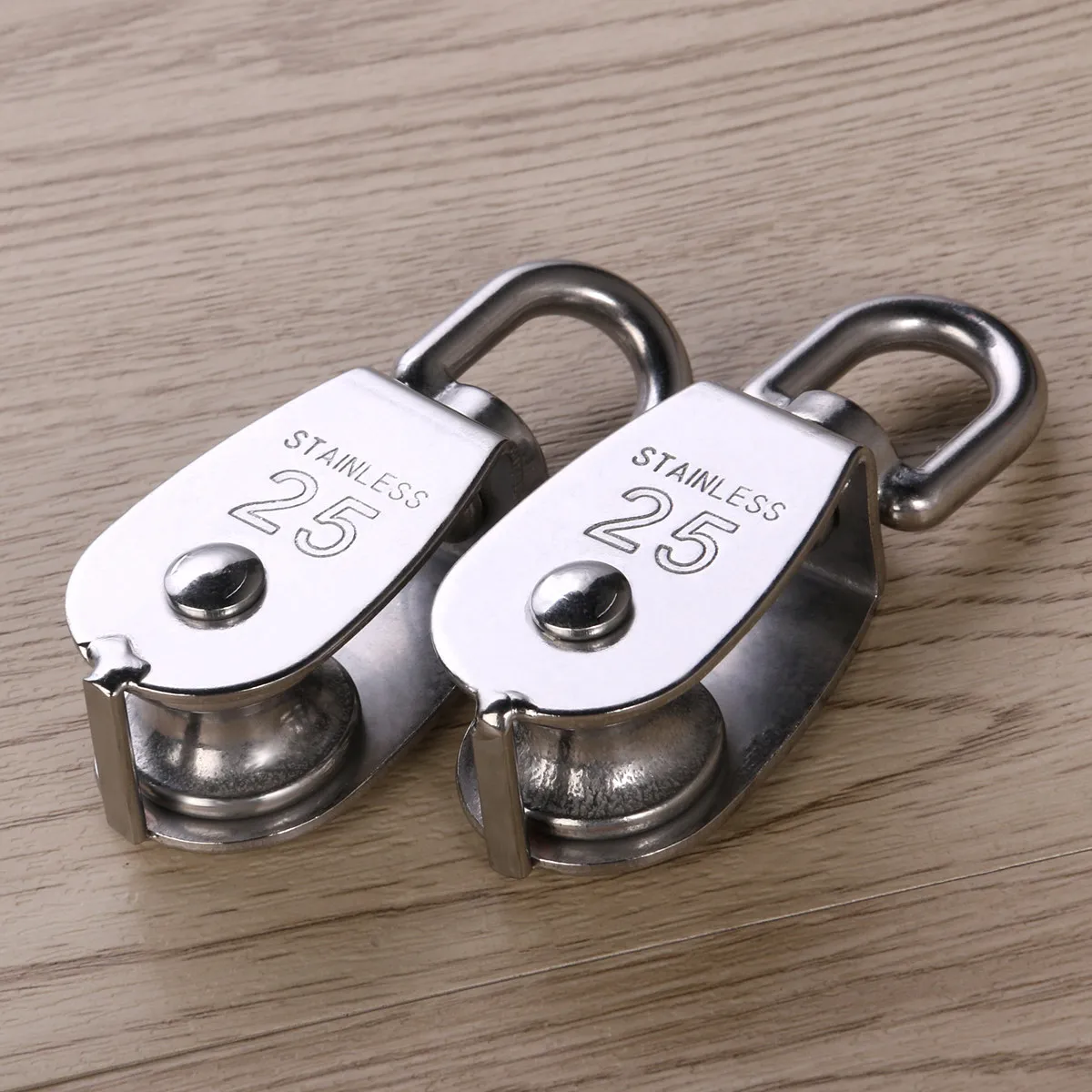 Pair 25Mm Stainless Steel Pulley Block 304 Rustproof Heavy Duty Sliding Single Pulley Roller Load 400Kg Anti-Rust Corrosion