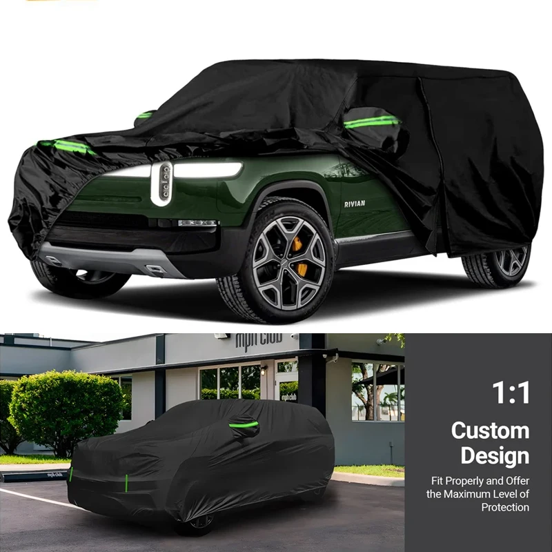 

210T Waterproof Car Covers Custom Fit For Rivian R1S 2022-2025 All Weather With Zipper Door Snow Rain Dust Hail Protection