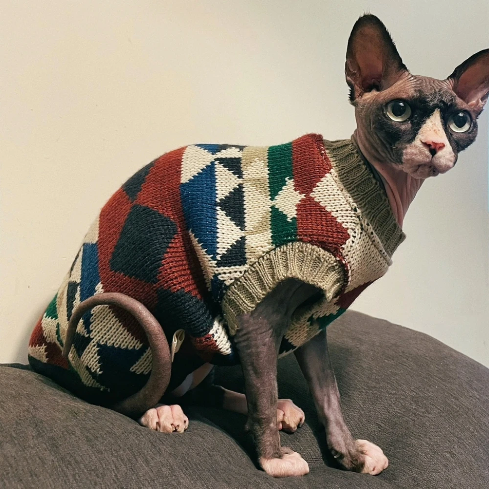 Christmas Knitted Coat for A Cat Spring Loungewear for Sphynx Cat Winter Classic British Sweater Vest Holiday Cat Supplies