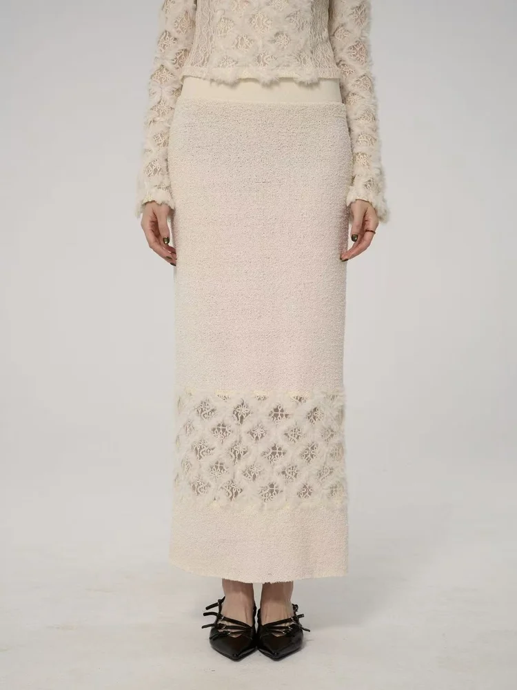 

Original Lace Patchwork Long f Skirt Ele Ci Commute Daily Travel Straight Tube Dr Simple Sle Ladies mid Waist