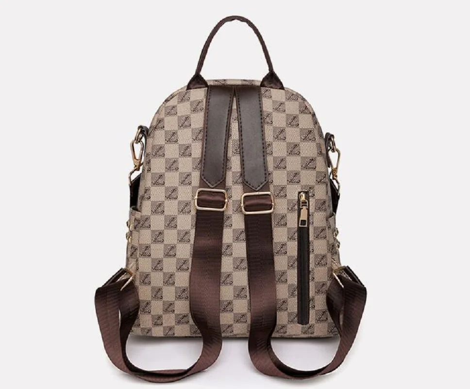 New Fashion Printed Plaid Leather Backpack Women Large Capacity Travel Shoulder Bags School Bag Casual Cartoon Backpacks Totes