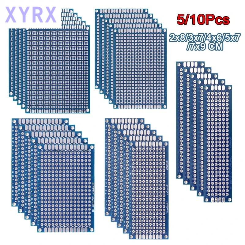 In spot 5/10PCS PCB Board Prototype Board Blue 2x8/3x7/4x6/5x7/7x9cm Double Sided Circuit Boards For DIY Soldering Project