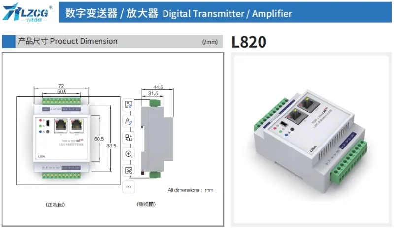 RS485+EtherCAT/Ethernet power quasi digital transmitter amplifier L820 dual cha-nnel/triple