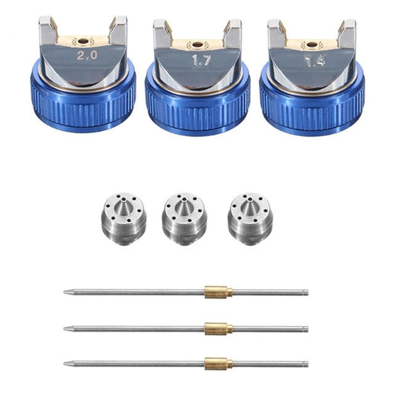 3PCS ชุดหัวฉีดเปลี่ยนชุดอุปกรณ์เสริมหัวฉีดเข็ม Air Cap ทนทาน HVLP 1.4/1.7/2.0mm หัวฉีดแรงโน้มถ่วงนิวเมติก Dropship