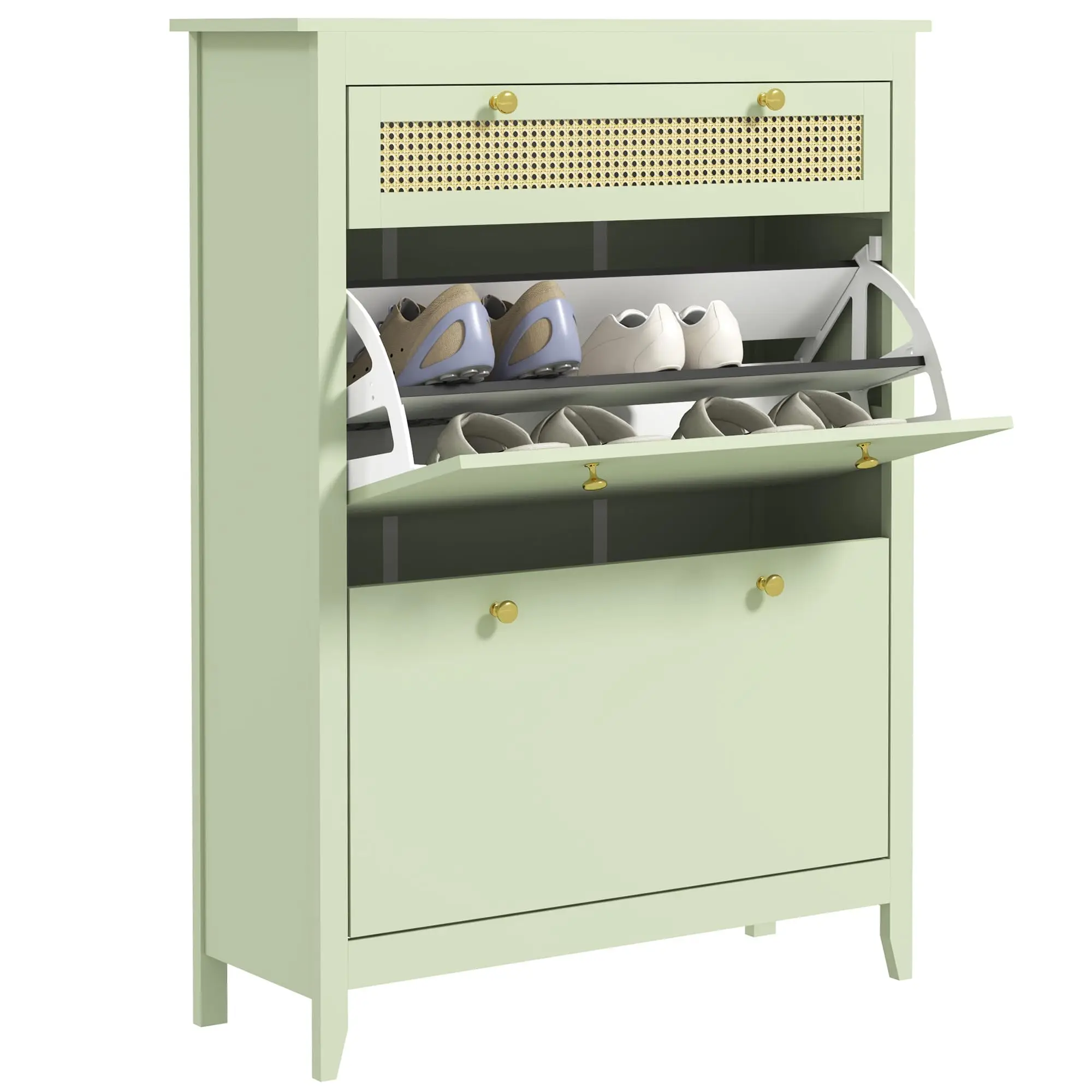 

！@Combohome Shoe Cabinet with 2 Flaps, Drawer Shoe Rack with Adjustable Shelf, Shoe Chest of Drawers