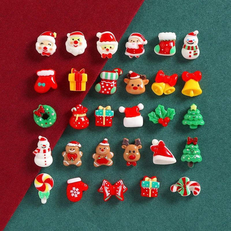 100pcs Kawaii Flatback Christmas Tree Santa Resin Cobochon DIY for Phone Case Hairpin Keychain Scrapbook Miniature Craft