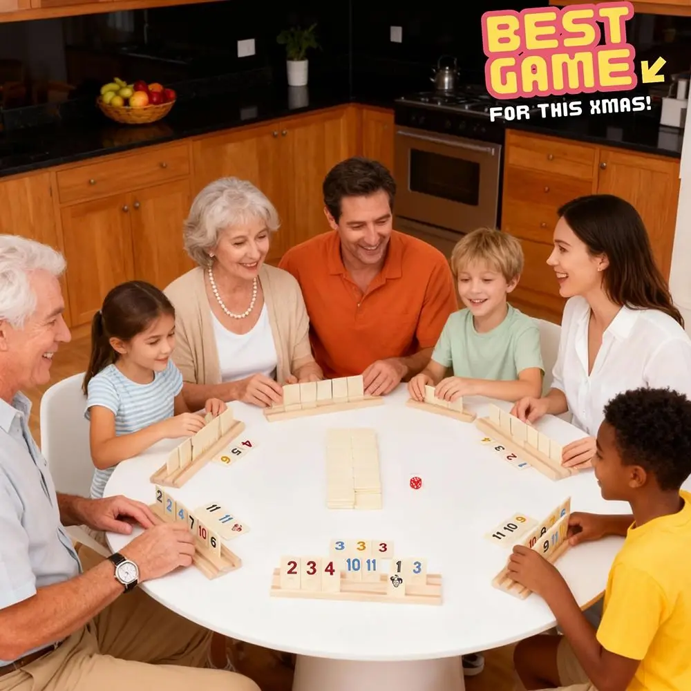 106개 보드 게임 우든 럼미큐브 게임 106 타일 휴대용 케이스 럼미 큐브 게임 여행 세트 럼미 타일 멀티플레이어 게임