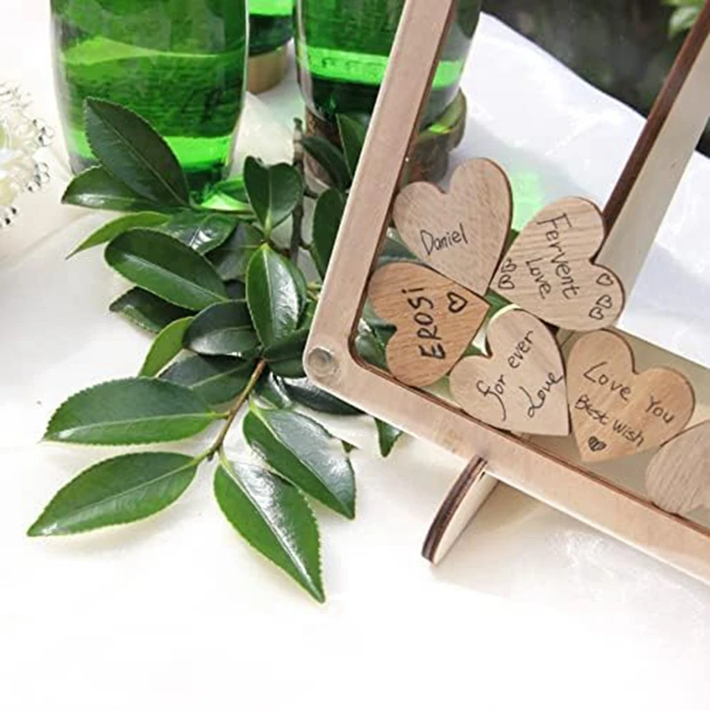 Rustic Wedding Guest Book Alternative, Baby Shower Guest Book Alternative, 80 Piece Heart Shaped Wooden Box Easy To Use
