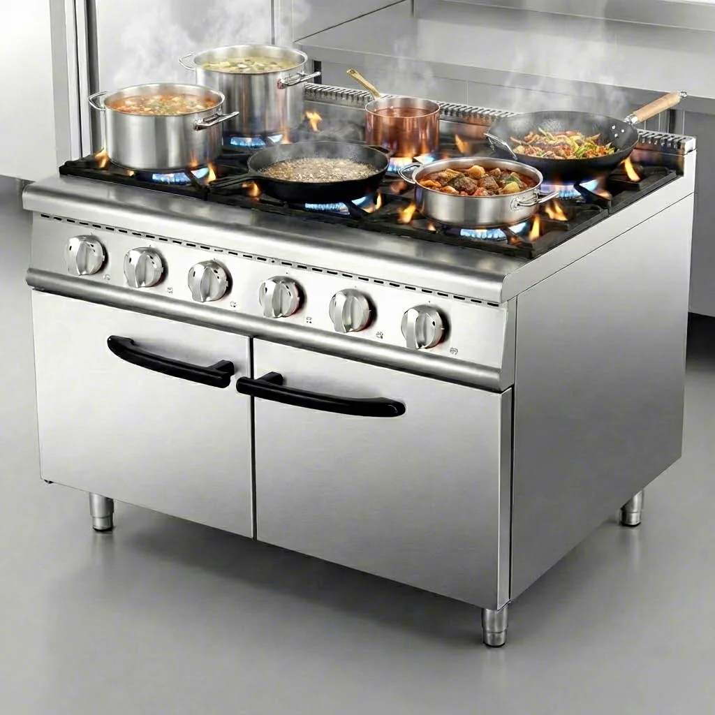 Ruitai Commercial Multifunctional Stainless Steel Gas-6-burner Stove with Cabinet Easy Clean Feature Combination Oven