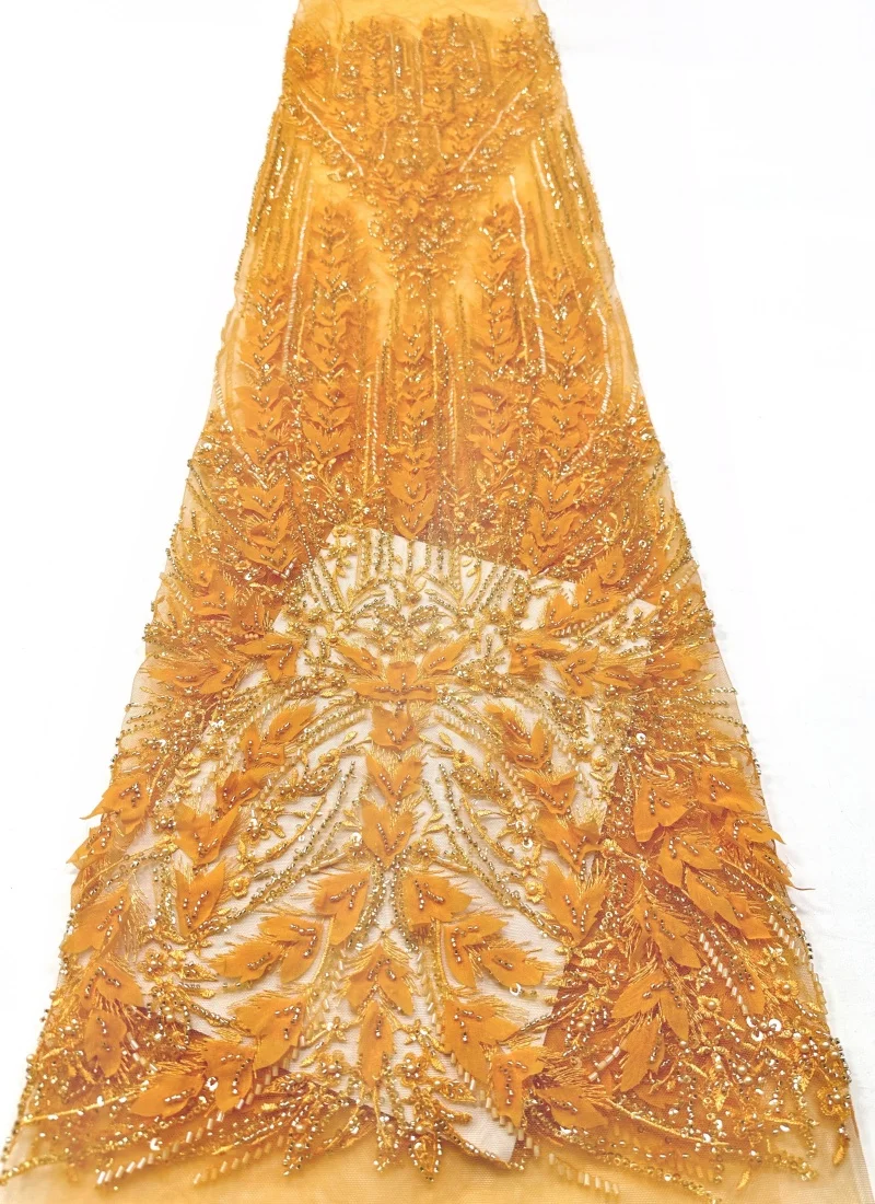 

3D Flower African Net Lace Sequins Fabric High quality Luxury Beaded Embroidery Tulle Lace Fabrics for Nigeria Wedding Dress