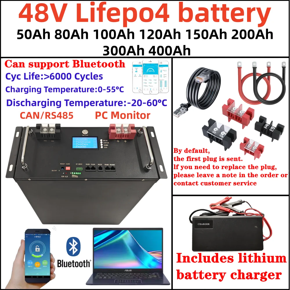 48V 51.2V 80Ah 100Ah 100A 120Ah 150Ah 200Ah 10 KWH 300Ah 400AH lifepo4 lithium batterry bluetooth App BMS for Solar system