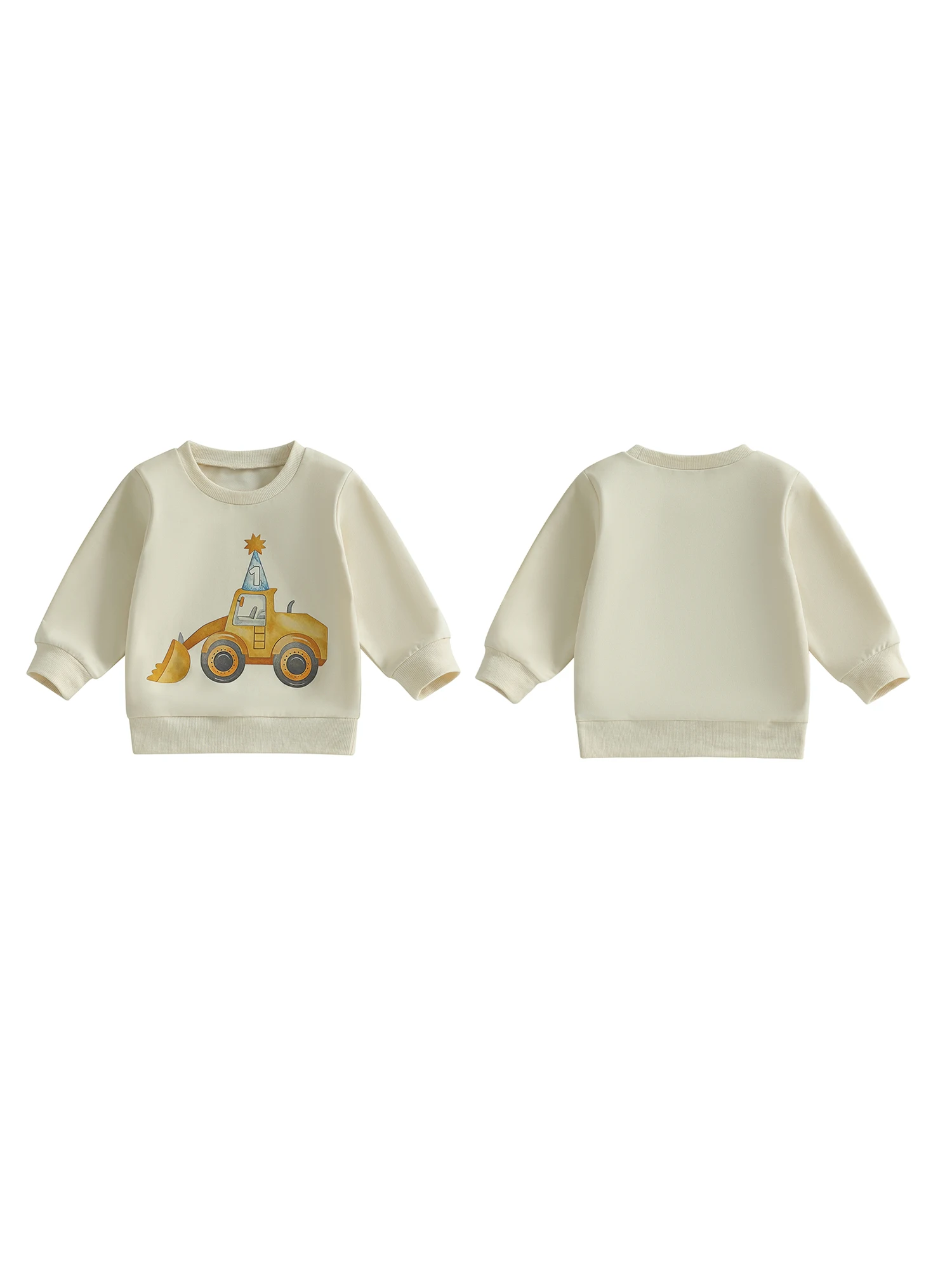 Cute-Excavator-Print Sleeve Print Long Sleeve Print Long Sleeve Pullover Long Sleeve Boy Birthday Sweatshirt Professional