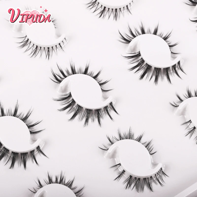 4 Styles Mix 20Pairs Manga Lashes Cosplay Faux Mink Lashes Korean Natural short Full Strip Lashes Invisible Clear Band Fake Lash