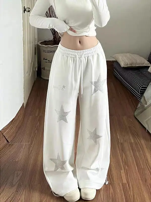 Hip-Hop-Sweatpants mit Stern-Strass-Design, Baggy-Stil, weites Bein, lässige Baumwollhose, Y2K-Sporthose, Streetwear für Herren – Detail 1