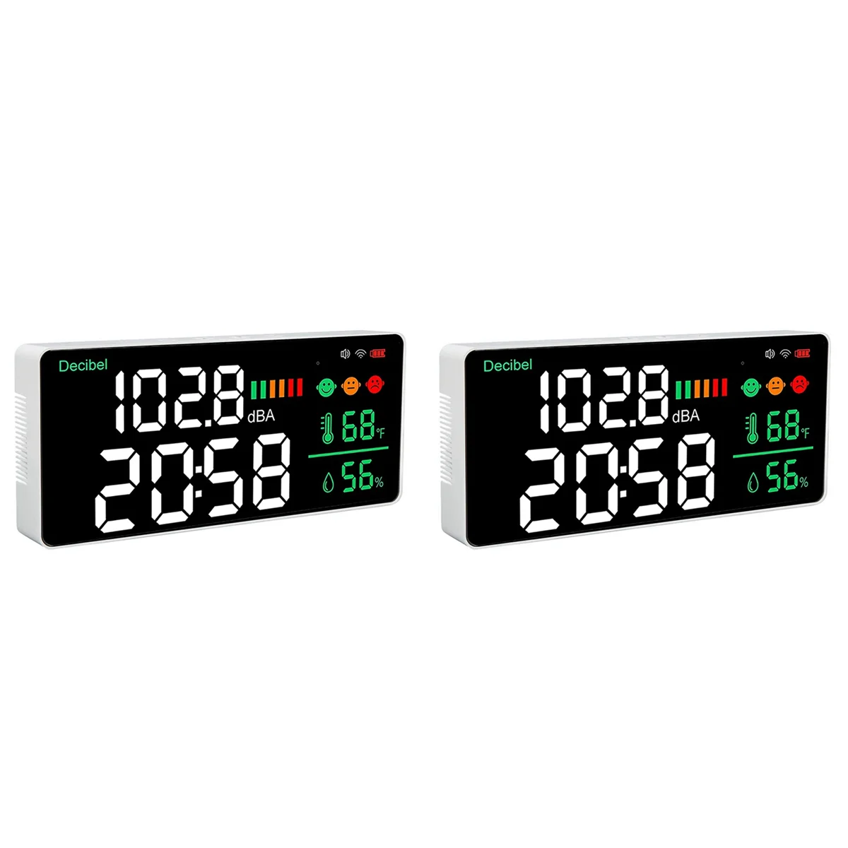 

A22I 2X 4-In-1 Decibel Meter, WiFi Wall Mounted Sound Level Meter Digital Clock Temperature Humidity Meter,30-130DBA DB Meter