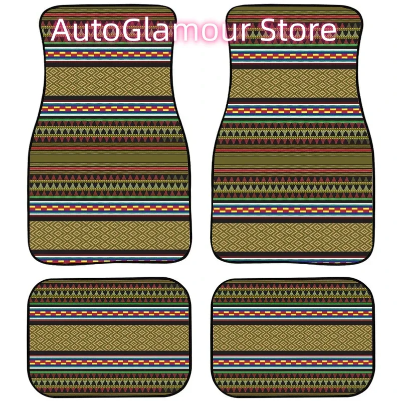 Retro Bohemian Printed Car Carpet 4PCs Set Front and Rear Row Car Interior Protection Stain-proof Foot Mat for Mazda