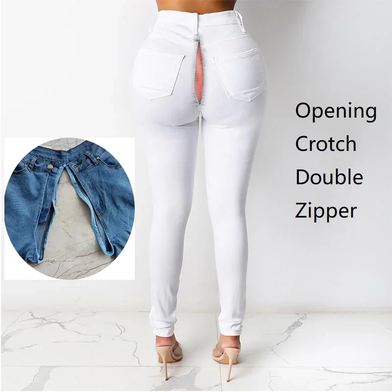 Outdoor Full Zipper Crotch Jeans Women's Tights Invisible Open Outdoor Couples Convenience Pants Sexy Sex No Need Take