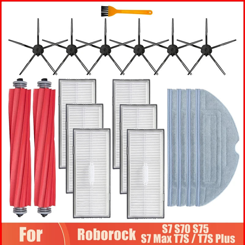 Accesorios para Xiaomi Roborock S7, S70, S75, S7 Max, T7S / T7S Plus, rodillo principal, cepillo, filtro Hepa, mopa, piezas de tela
