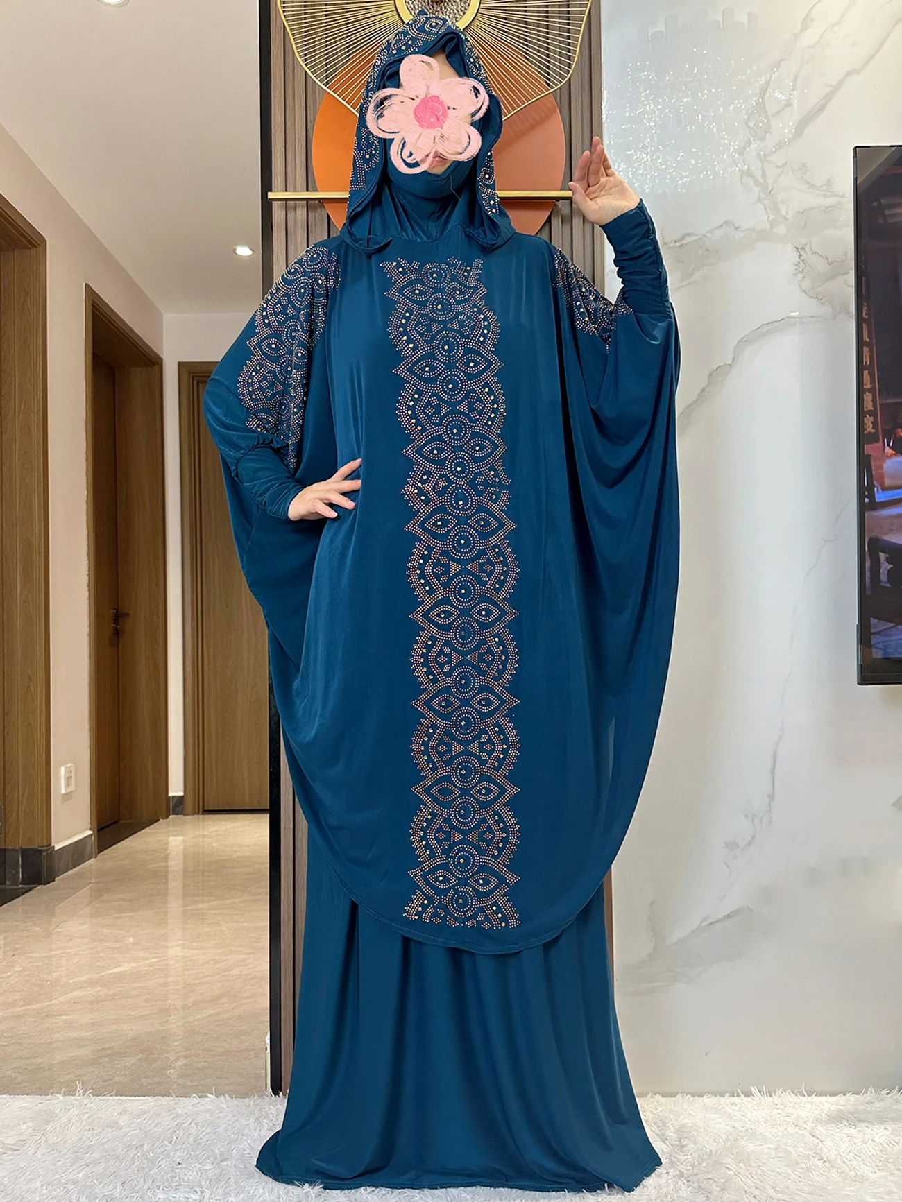 Nowy Dubaj Ramadan Muzułmański damski zestaw modlitewny Hidżab z kapturem i długą spódnicą Turcja-African Dubai Islam Lady Cloth Kaftan Abaya