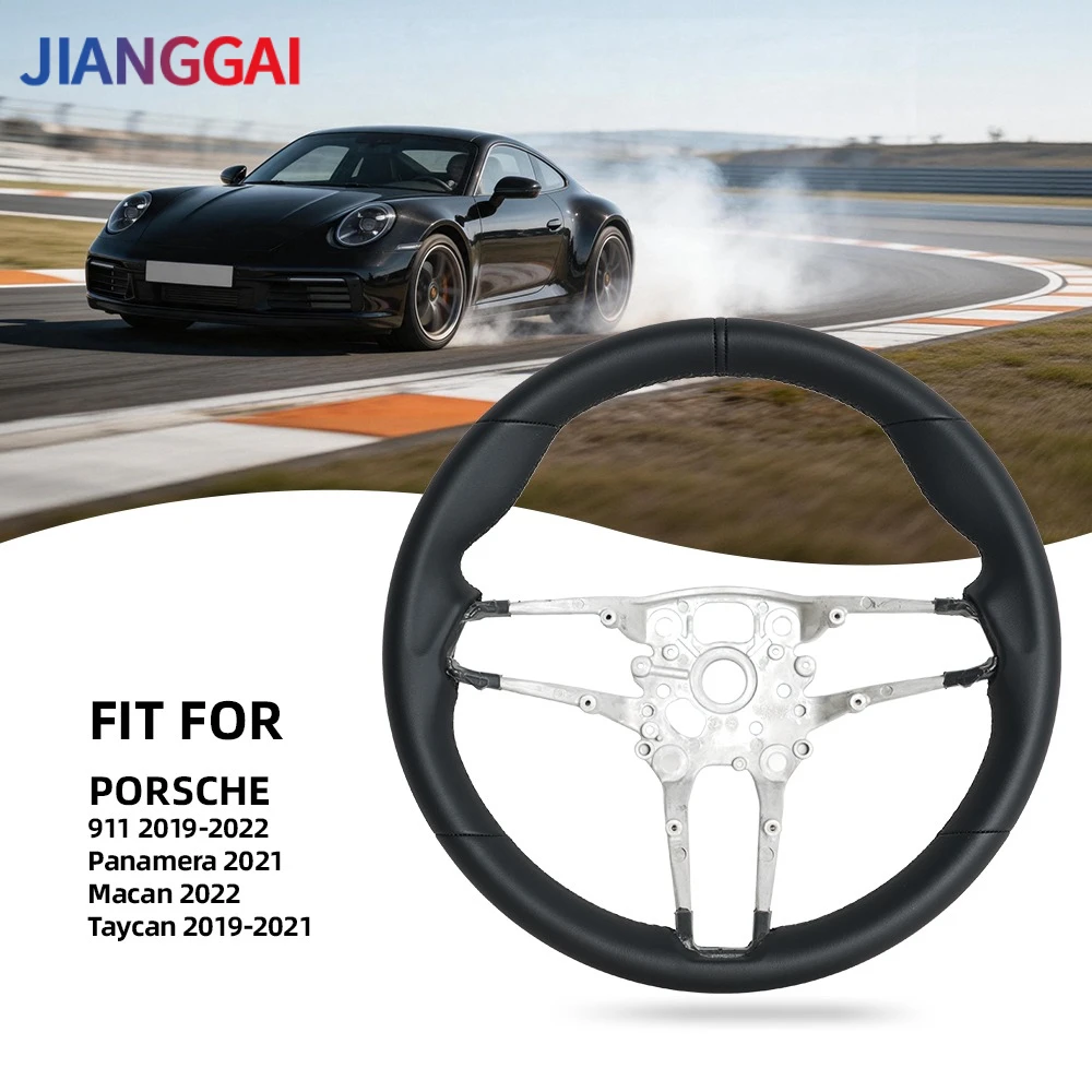 Volant de course en cuir pleine fleur avec marquage noir, compatible Porsche 911 Taycan Macan 2019-2022 Cayenne 2024-2025, haut et bas arrondis, accessoires auto