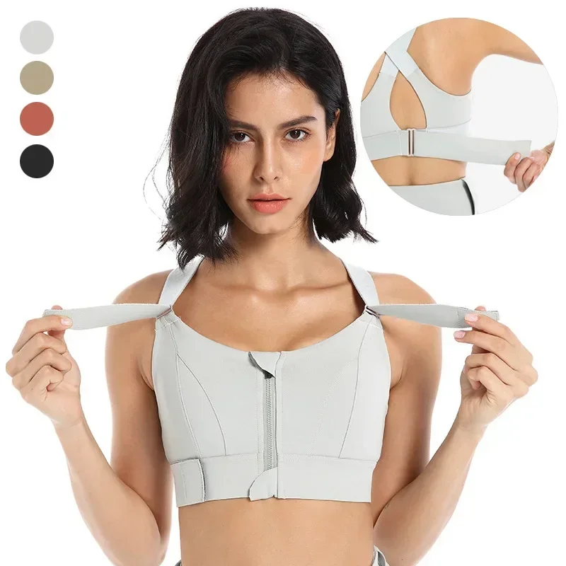 Frauen Sport-Bh Strumpfhosen Crop Top Yoga Weste Front Zipper Plus Größe Verstellbaren Riemen Stoßfest Sportswear Gym Fitness Sportlich Bh