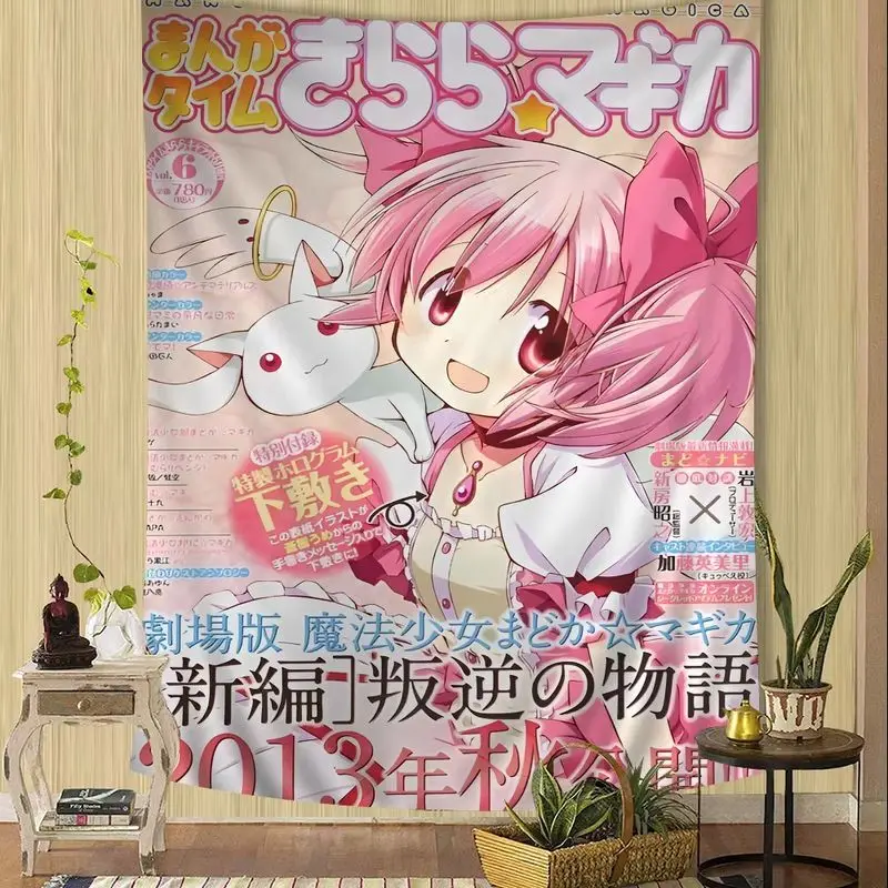 VIKAMA Anime Magical Girl Tapestry Pink Hair Rabbit Creature Wall Hanging Shoujo Poster for Bedroom Dorm Otaku Room Decor