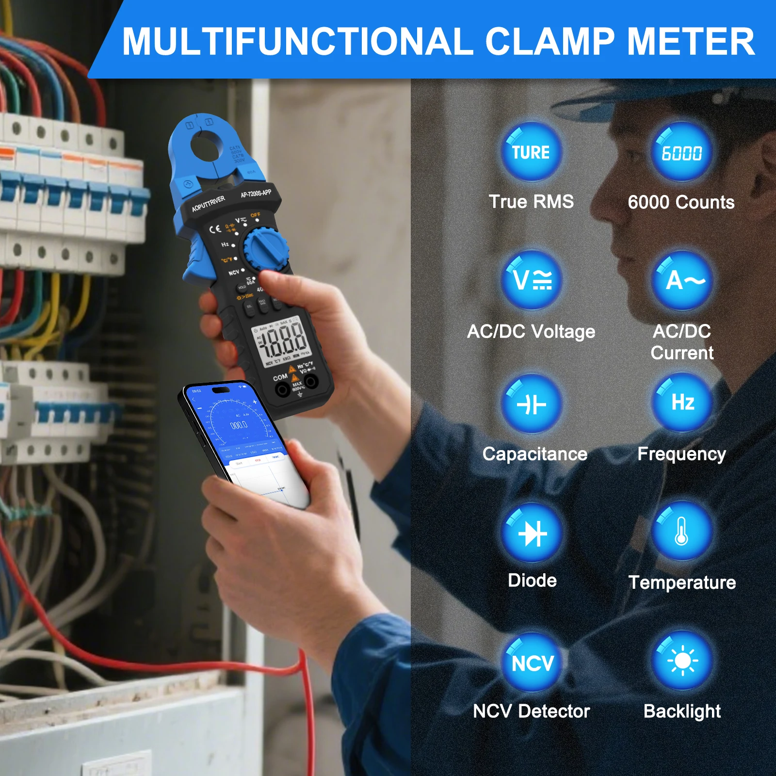 Digital Clamp Multimeter-True RMS AC/DC Measurement, Automatic Range, Small Current, App Functionality