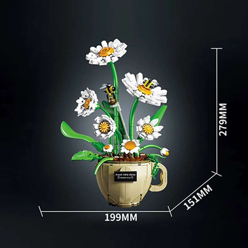 MOC Coffee Cup Flower Building Blocks Potted Plants Bouquet Rose Daisy Eternal Flowers Model Home Decor Puzzle Toy Romantic Gif - view 2
