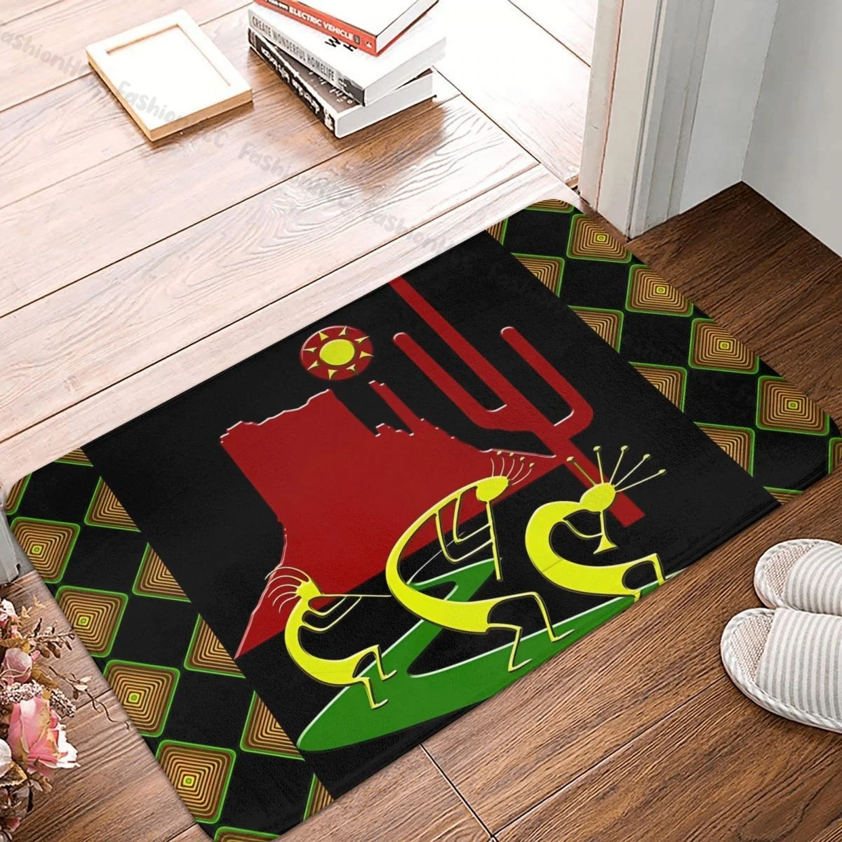 

Kokopelli Hopi Bathroom Non-Slip Carpet Three On The Road Flannel Mat Welcome Doormat Floor Decoration Rug