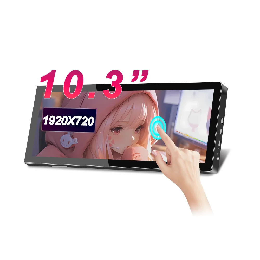 10.3 inch TouchScreen Monitor 1920x720 IPS Display LCD Bar Computer Temp Display Extender Monitor