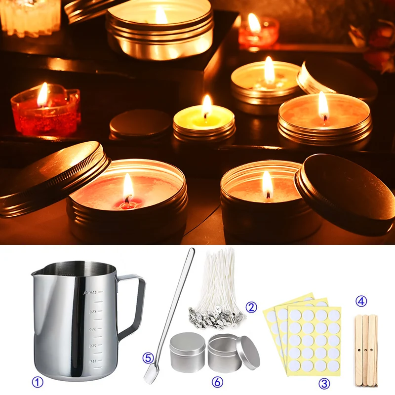 Ensemble d'outils de matériaux de fabrication de bougies parfumées, mèche de cire, moule de bougie parfumée en pur coton, Pot de cire avec plaque chauffante de fusion de cire