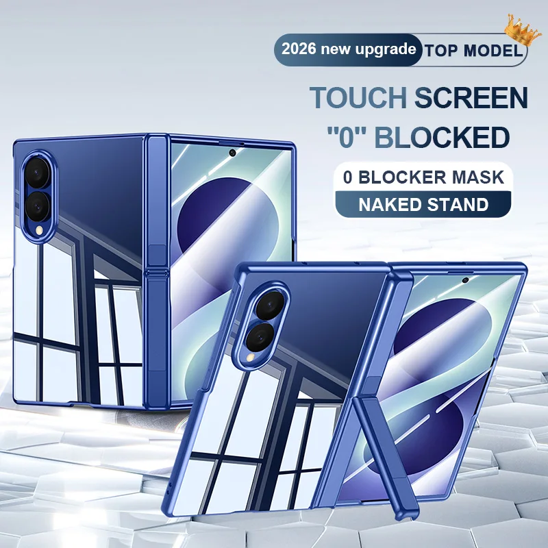 For Samsung Galaxy Z Fold 8 Wide Case Transparent Electroplate Hinge Holder With Tempered Film Shockproof Hard Cover Accessories