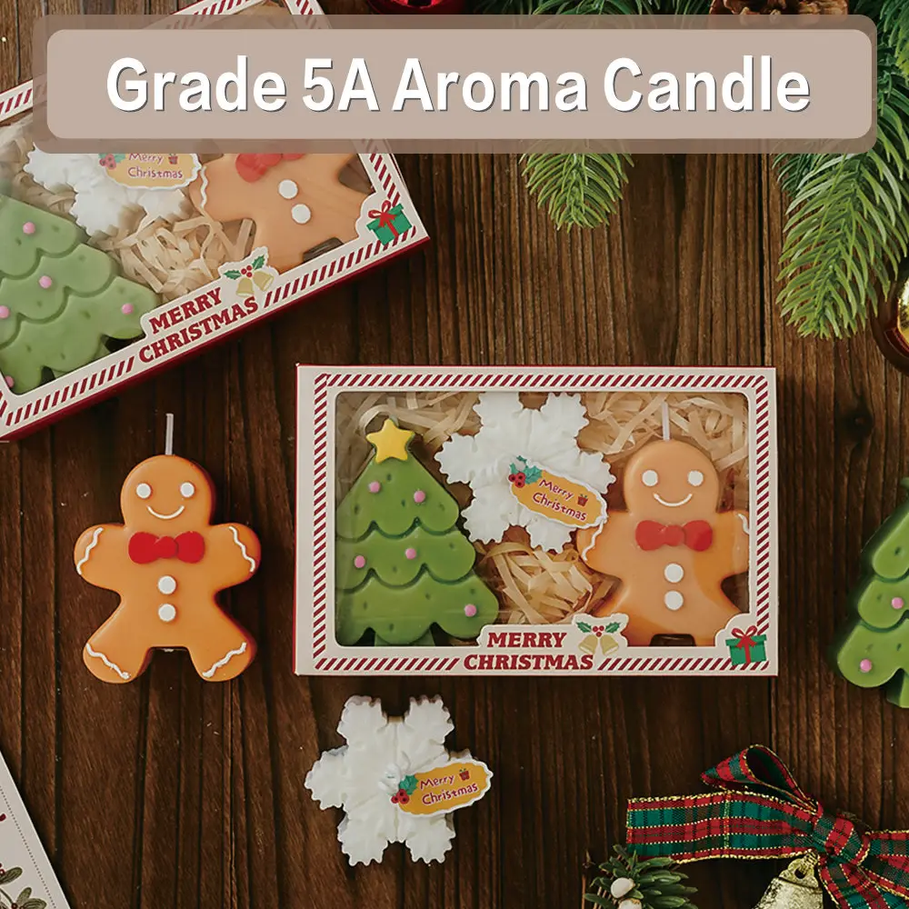 3 Pcs/Set Christmas Scented Candles Mini Holiday Aroma Candles Gift for Home Decor Snowflakes Christmas Tree Gingerbread Man