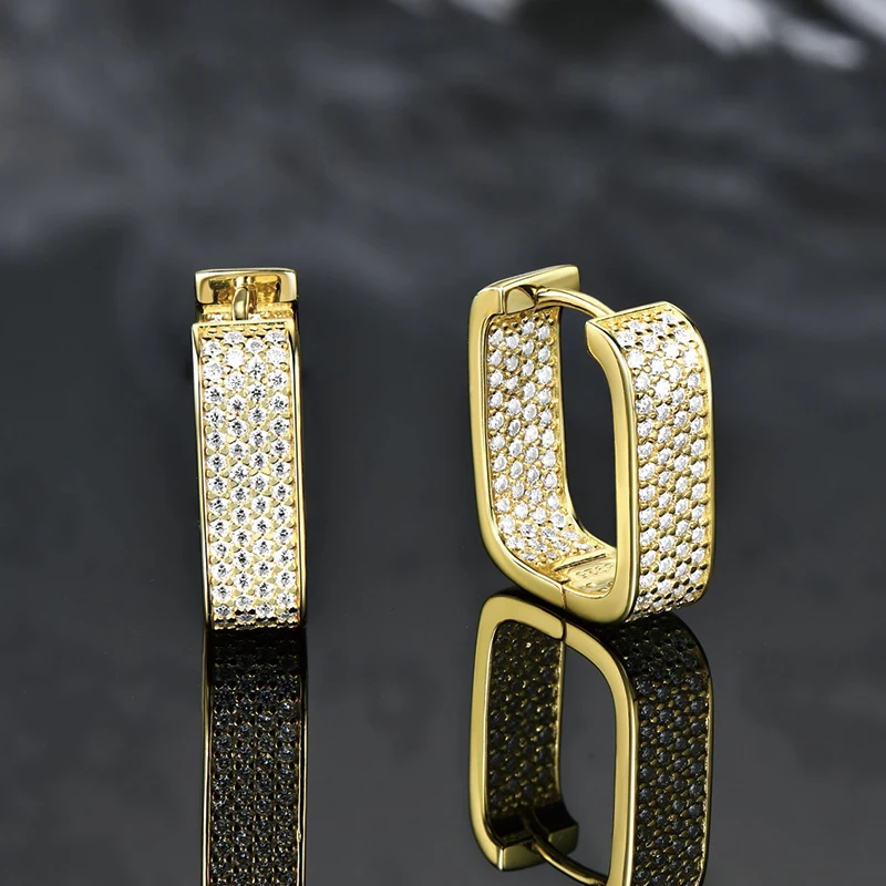 

IOGOU 925 Sterling Silver Full Moissanite Diamond Earrings Square Hoops for Women Fashion Ice Out Hoop Earrings Fine Jewelry GRA